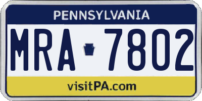 PA license plate MRA7802