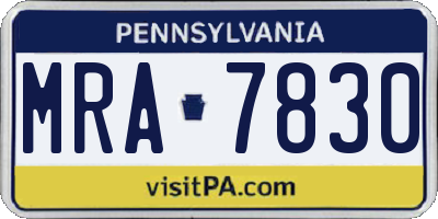 PA license plate MRA7830