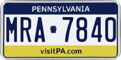 PA license plate MRA7840