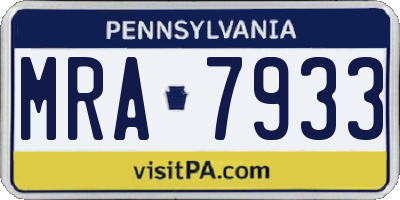 PA license plate MRA7933