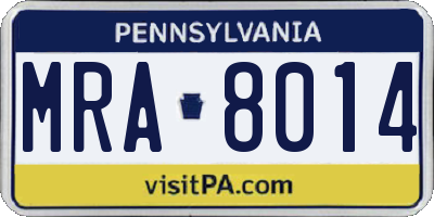 PA license plate MRA8014