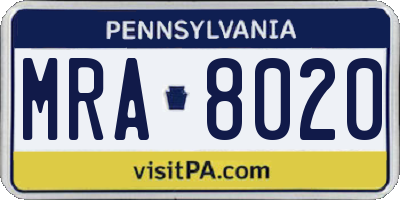 PA license plate MRA8020