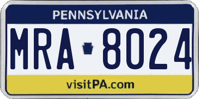 PA license plate MRA8024