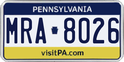 PA license plate MRA8026