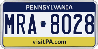 PA license plate MRA8028
