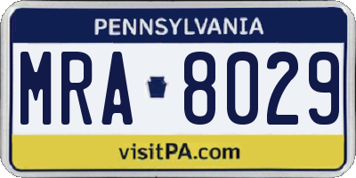PA license plate MRA8029