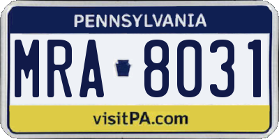 PA license plate MRA8031