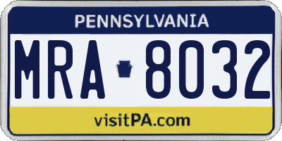PA license plate MRA8032