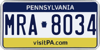 PA license plate MRA8034