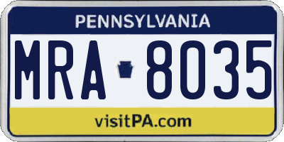 PA license plate MRA8035