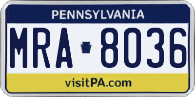 PA license plate MRA8036