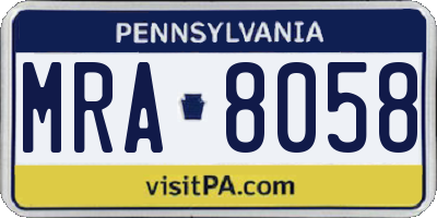 PA license plate MRA8058