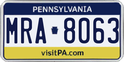 PA license plate MRA8063