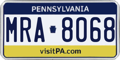 PA license plate MRA8068