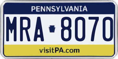 PA license plate MRA8070