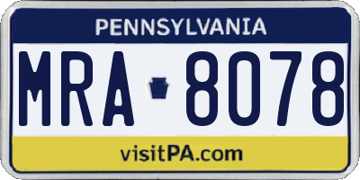 PA license plate MRA8078