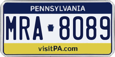 PA license plate MRA8089
