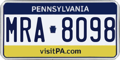 PA license plate MRA8098