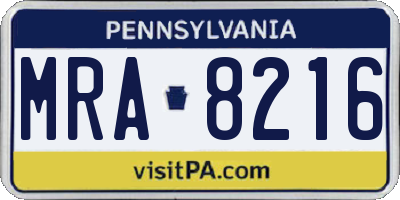 PA license plate MRA8216