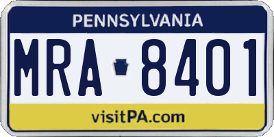 PA license plate MRA8401