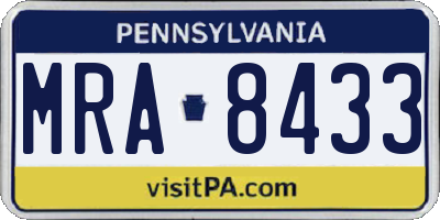 PA license plate MRA8433