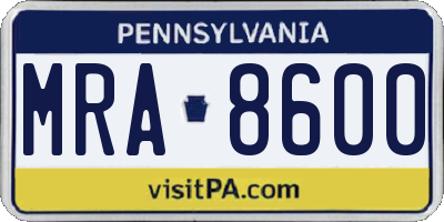 PA license plate MRA8600