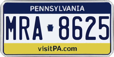 PA license plate MRA8625
