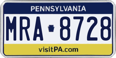 PA license plate MRA8728