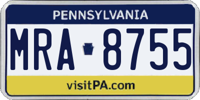 PA license plate MRA8755