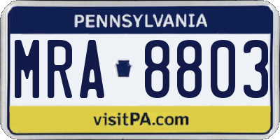 PA license plate MRA8803
