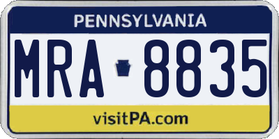PA license plate MRA8835