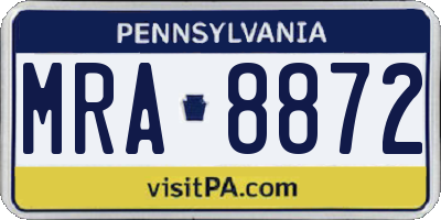 PA license plate MRA8872