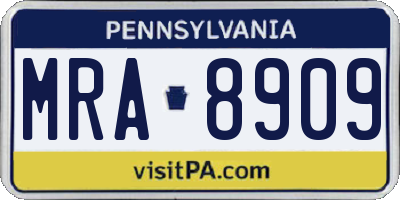 PA license plate MRA8909