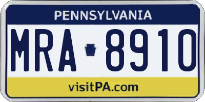 PA license plate MRA8910