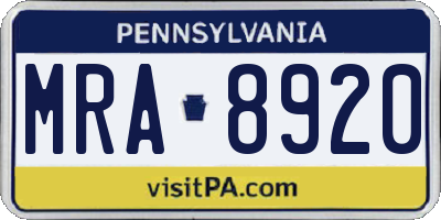 PA license plate MRA8920