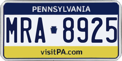 PA license plate MRA8925