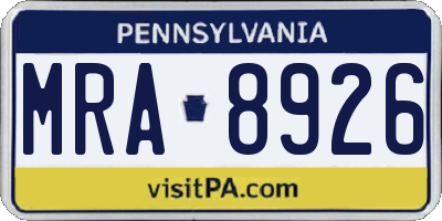 PA license plate MRA8926