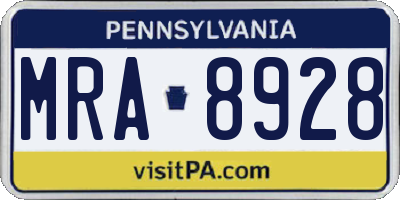 PA license plate MRA8928
