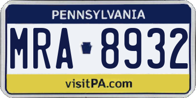 PA license plate MRA8932