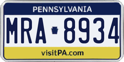 PA license plate MRA8934