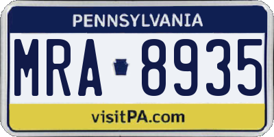 PA license plate MRA8935