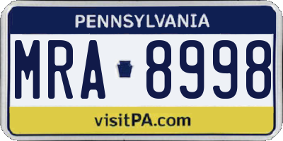PA license plate MRA8998