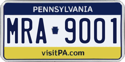 PA license plate MRA9001