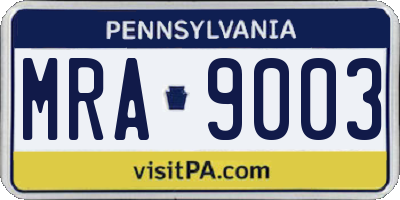 PA license plate MRA9003