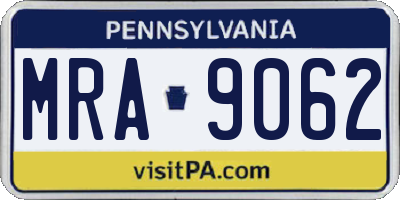 PA license plate MRA9062