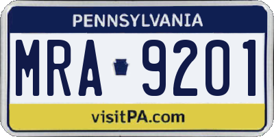 PA license plate MRA9201