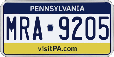 PA license plate MRA9205