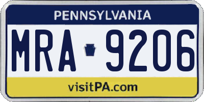 PA license plate MRA9206
