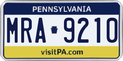 PA license plate MRA9210