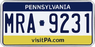 PA license plate MRA9231